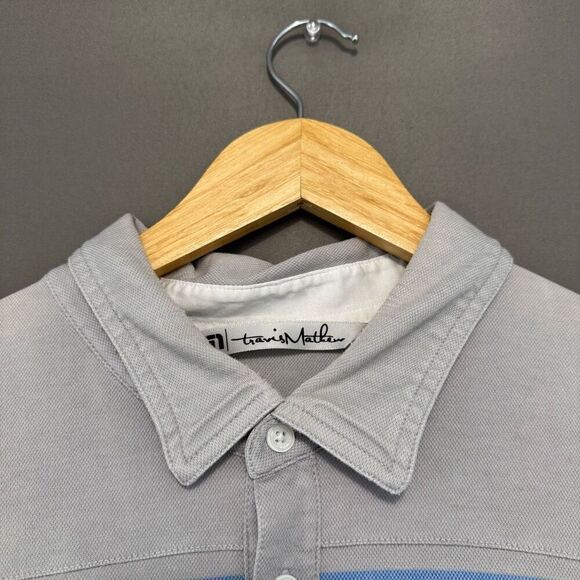 Travis Mathew White Striped Polo Shirt Small Logo Golf Polo Mens Size XLarge - Picture 2 of 16